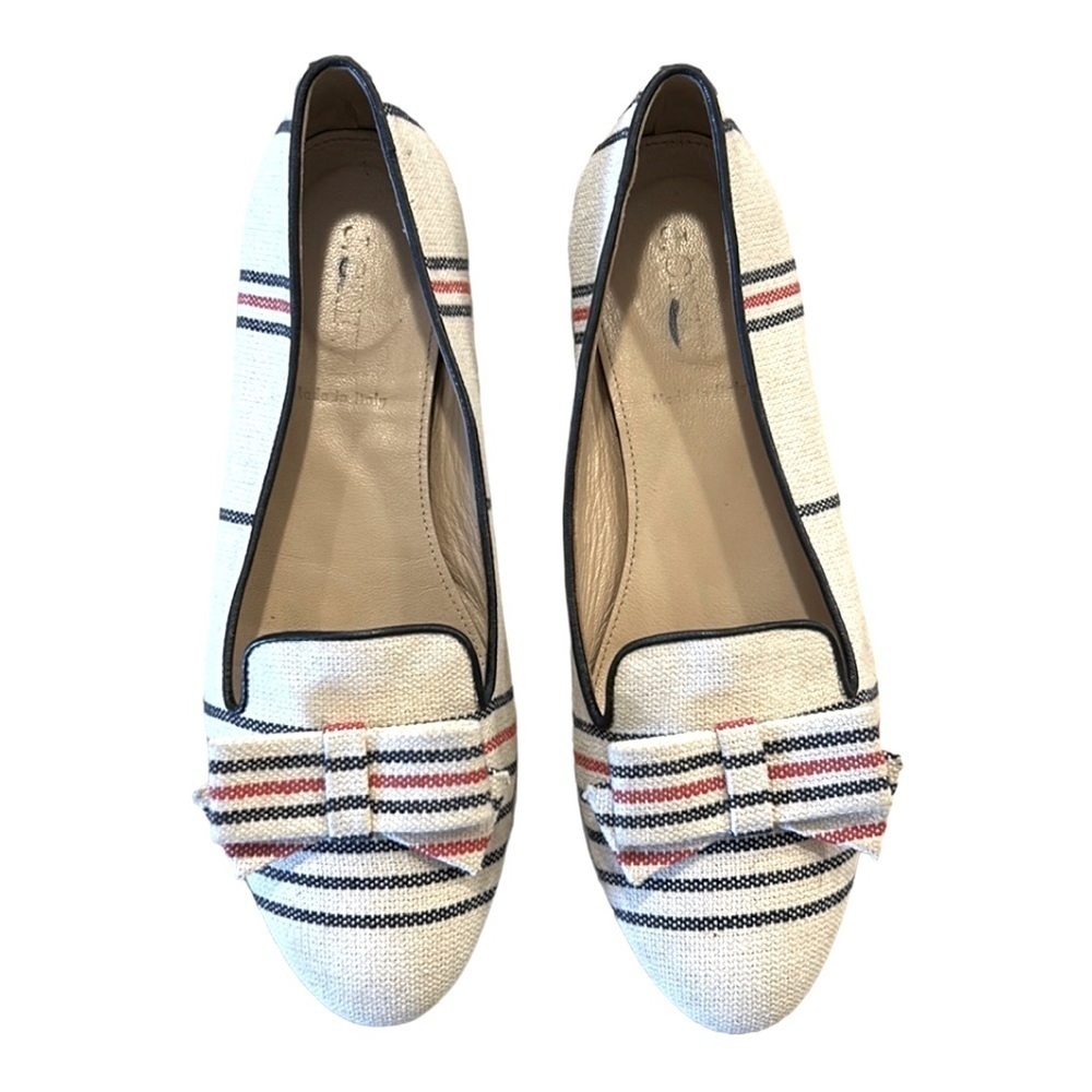 J. Crew Cleo Striped Canvas Loafers Bow Detail Women’s Size 6.5 Preppy Nautical - Picture 2 of 9